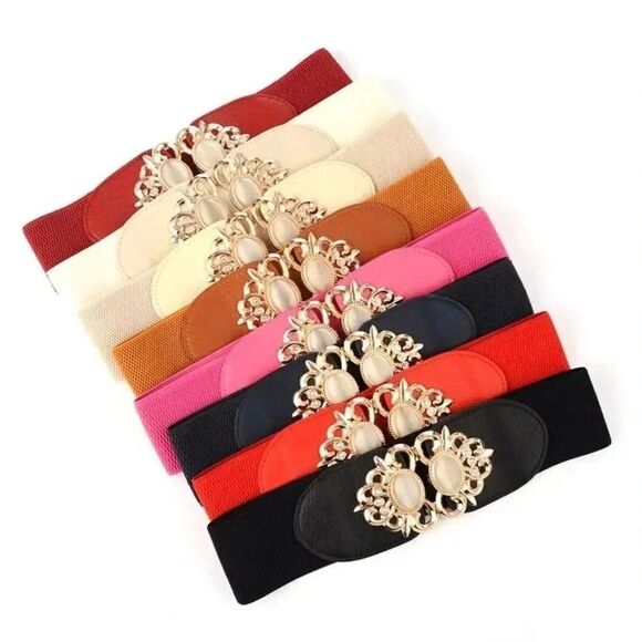 ATLAS Vegan Leather Embellished Elastic Belt RED - GOLD FINAL PRICE 🎈 - Picture 2 of 2